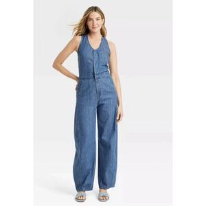 Universal Thread Women's 14 Curved Leg Jeans Denim Jumpsuit Overalls Medium Wash